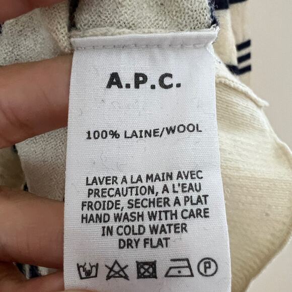 A.P.C. Womens Cream Black Stripe Crewneck 100% Wool Long Sweater Size M - Picture 4 of 12